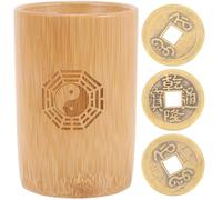 Kisangel Bamboo Fortune Pot Set for Divination Game Chinese I Ching Divination Tool Copper Coins Easy to Use for Beginners in Feng Shui and Fortune-Telling