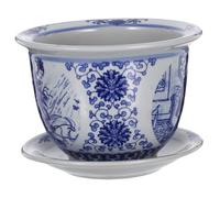 Kisangel Blue and White Porcelain Ceramic Plant Pots with Saucer Decorative Indoor Succulents Planter for Bonsai and Flowering Plants Easy Clean Ceramic Flowerpot with Overflow Protection