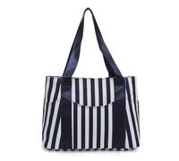 Kisangel Canvas Tote Bag Portable Lightweight Large Capacity Shoulder Handbag Striped with Good Stitching, Stylish Black Bag for Women and Mommy for Gym and School Use