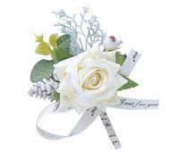 Kisangel Chinese Style Artificial Rose Flower Corsage, Lint Simulation Brooch, White Decorative Wrist Flower for Wedding Bridesmaid Bride,