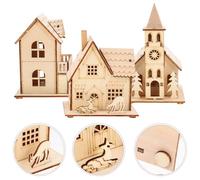 Kisangel Christmas Luminous Wooden Houses, 3Pcs Led Light up Christmas Village Houses Set Mini Wooden House for Christmas Tree Window Bedroom Decorations
