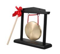 Kisangel Copper Gong with Wooden Stand and Mallet Desk Gong for Feng Shui Decoration Traditional Chinese Music Copper Construction Stable Black Frame Housewarming Gift