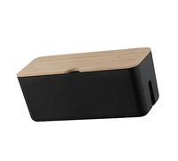 Kisangel Cord Organizer Box with Bamboo Wood Cover Detachable Cable Management Storage Case for Home Office Wire Hider with Heat Dissipation Mobile Phone Stand Function Black