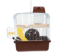 Kisangel Double Layer Hamster Cage with Running Wheel and Leakproof Water Jug, Portable Brown Pet House for Hamsters and Chinchillas, Multifunctional Design with Pp and Iron Wire