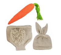 Kisangel Easter Bunny Photo Costume Set Newborn Easter Photography Costume Photo Outfit Woolen Thread Hat Shorts Carrot Comfortable Skin-friendly Lovely Design
