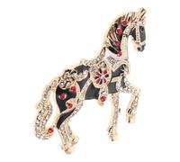 Kisangel Elegant Black Enamel Rhinestone Running Horse Brooch Pin for Women, Vintage Palace Style Lapel Pin to Elevate Formal Attire, Birthday Gift and Spring Festival Accessory