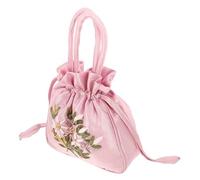 Kisangel Embroidered Handbag for Women Large Capacity Pink Fabric Drawstring Purse with Bag Handle Structure, Chic and Decorative Design for Weddings and Daily Use