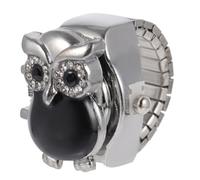 Kisangel Finger Watch Owl Design Ring Watch Alloy Black Adjustable Decorative Small Watch for Daily Wear
