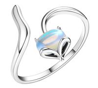 Kisangel Fox Design Silver Finger Ring Adjustable Moonstone Open Band for Valentine's Day Party Jewelry