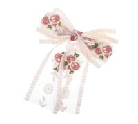 Kisangel Hair Clip Cloth Beige Elegant Embroidered with Bow Design Hair Accessory with Unique Chinese Style Charm for Beach Wedding and Party