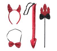 Kisangel Halloween Devil Costume Kit and Youth Featuring Sparkly Horns Headband, Bow Tie, Tail, and Trident Wand, Lightweight and Comfortable for Cosplay and School Events