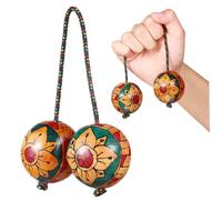 Kisangel Hand-painted Indonesian Rhythm Shaker Ball Percussion Instrument 29-32cm Rope, Musical Egg Shaker for Rhythm Practice and Performance, Random Pattern Hand Shaking Ball
