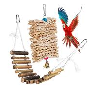 Kisangel Hanging Bird Ladder Bridge with Bell and Cornflake Beak Grinding Chewing for Parrots Parakeets Budgies Cage Accessory to Promote Natural Play and Healthy Beak Care