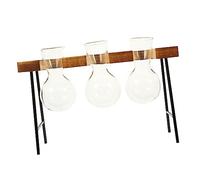 Kisangel Hydroponic Glass Plant Vase with Wooden Rack Bulb Shaped Desktop Planters for Home Planting and Flower Display Smooth Edges Decorative Flower Planter for Office Balcony Living Room