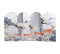 Kisangel Mini Chinese Table Divider Folding Screen with Mirror Effect and Precision Edged Acrylic Panels, 4-panel Vintage Pattern Desktop Decorative Screen for Lunar New Year Decor and Home