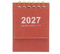 Kisangel Mini Desk Calendar 2027: Tiny 2026-2027.12 Calendar - Portable Desktop Standing Planner - Space-Saving Ring Bound School Pad for Academic Scheduling Red