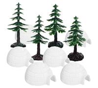 Kisangel Mini Igloo Toy and Trees, 1 Set Igloo Models Ice House Models Igloo Figurines Mini Christmas Trees Pretend Play Set Cake Toppers Holiday Decors