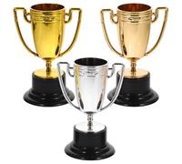Kisangel Mini Trophy Cup for Kids, 3pcs Mini Trophies Plastic Small Trophies Gold Silver Bronze Trophy for Party Favors Rewards Competitions Tournaments
