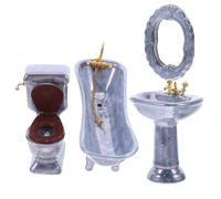 Kisangel Miniature Dollhouse Bathroom Set Blue-grey Porcelain Kit with Bathtub Mirror Sink Toilet for Realistic Dollhouse Decoration and Collector Display