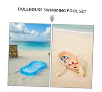 Kisangel Miniature Dollhouse Swimming Pool Plastic Beach Accessories with Swim Ring Boat and Tiny Bench Decor for Interactive Scene Building and Collaborative Play