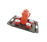 Kisangel Miniature Fairy House Accessory Small Teapot with Mini Cups and Black Tray Lightweight DIY Dollhouse Decor for Afternoon Tea Craft