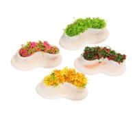 Kisangel Miniature Flower Bed Bench Set for Dollhouse Layout, 4pcs Mini Shopping Mall Benches with Red and Green Floral Design, Mini Decorative Furniture for Doll Toys and Garden Scenes