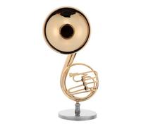 Kisangel Miniature Gold-plated French Horn Model Compact Brass Ornament for Dollhouse Music Room Decor Elegant Display for Music Collectible Miniature Instrument