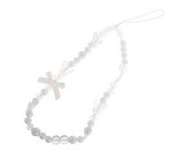 Kisangel Mobile Phone Lanyard Phone Chain White Artificial Pearl Bow Butterfly Charm Plastic Fashionable Decoration for Keys and Small Items