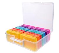 Kisangel Multi-functional Photo Storage Box Plastic Craft Storage Container with 16 Compartments Light Weight Sturdy Design for Desktop and Drawer Use