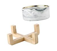 Kisangel Nordic Style Marble Pattern Pet Feeder Bowl with Wooden Stand Smooth Edge Grey Rice and Soup Bowls for Small Cats and Dogs and Easy to Clean Storage Containers