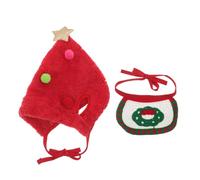 Kisangel Pet Christmas Costume Set for Small Dogs 4-7.5kg - Adjustable Red Knitted Hat with Colorful Pom Poms and Christmas Red Green Bandana, Holiday Photo Props Winter Pet Headwear
