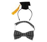 Kisangel Pet Graduation Cap and Bow Costume Accessory for Small Dogs and Cats Soft Felt Yellow Hat with Black Plaid Bowtie for Holiday Party and Photo Session