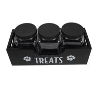 Kisangel Pet Treat Storage Container Multicanister Structure Airtight Design Portable Convenience Stylish Modern Black Wood Organizer for Outdoor Walks and Countertop