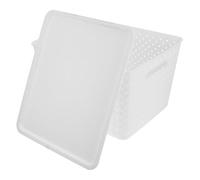 Kisangel Plastic Storage Basket Sturdy White Plastic Bin with Lid and Handle that Retains Its Shape, for Laundry Room Organizing under Sink Storage Solutions