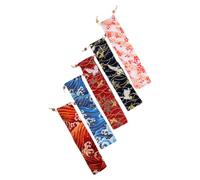 Kisangel Portable Drawstring Cutlery Bags Cloth Storage Pouches 5pcs with Japanese Style Design, Easy to Clean for Chopsticks and Spoons for-the-go Dining