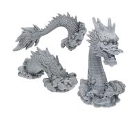 Kisangel Portable Sandstone Dragon Statue with Elegant Design, Chinese Dragon Decor for Desktop and Table, Lovely Three-piece Garden Sculpture Ornament