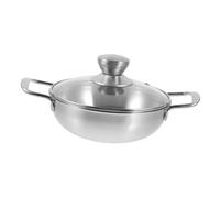 Kisangel Portable Stainless Steel Cooking Pan with Heat Resistant Double Handles Household Hot Pot and Kitchen Food Wok for Outdoor Camping and Home Cookware