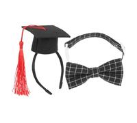 Kisangel Puppy Graduation Hats with Red Felt Cap and Black Plaid Bow Tie Comfortable Dog Holiday Costume Accessory for Cats and Dogs for Graduation Parties and Photo Props