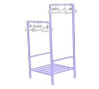 Kisangel Purple Doll Garment Rack with Mini Doll Clothes Hangers for Organizing Dollhouse Outfits Plastic Dress Rack for Creative Roleplay and Storage Accessories