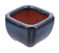Kisangel Purple Sand Succulent Plants Pot Blue Small Square Pot with Drainage Hole, Creative Chinese Style Mini Planter for Nursery and Office Decoration for Indoor Use