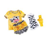 Kisangel Reborn Doll Clothes for Dolls Yellow Cow Print Shirt Pants Hair Band Stockings for Gift Washable All Season Accessories