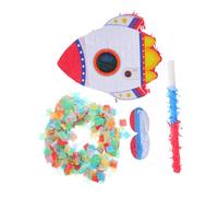 Kisangel Rocket Pinata for Space Theme Birthday Party Decoration with Stick Blindfold Fun Carnival Activity Party Favor for Celebrations