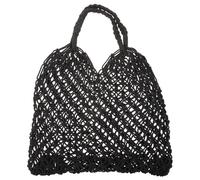 Kisangel Shoulder Bag Reusable Lightweight Black Knitted Made of Cotton String with Unique Hollow Mesh Design Beach Bag for Women for Daily Life and Summer Outings
