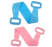 Kisangel Silicone Back-Pulling Strip Shower Towels 2pcs Long Soft Silicone Straps with Hanging to Dry Function for Exfoliating and Spa Massage Blue Pink Bath Scrubbers