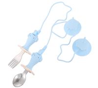 Kisangel Silicone Training Spoon and Fork with Drop Suction Cup Dining Utensils Blue Smooth Rounded Edges Portable Tableware for Self Feeding Safety and Hygiene