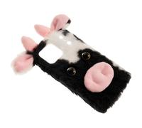 Kisangel Soft TPU Shockproof Phone Case Compatible with iPhone Large Model Warm Fuzzy Cow Print Cover for Women Anti-fall Protective Bumper with Precise Button Access Stylish Black Winter