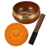 Kisangel Tibetan Handcrafted Copper Singing Bowl Set 8cm Orange Yoga Meditation Sound Bowl with Leather Mallet and Colorful Cushion for Mindfulness and Zen Prayer