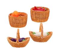 Kisangel Tiny Basket with Handle Miniatures Figurines Food Dollhouse Vegetable Market Miniature Fruits and Vegetables Mini Fruit Baskets Food for Dollhouse DIY