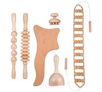Kisangel Wood Massage Roller 6 Pcs Set Muscle Massager Stick and Sculpting Tool Made of Timber Soothing Effect and Promote Circulation for Long-Term Office Work Relaxation