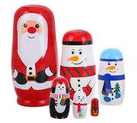 Kisangel Wooden 6-layer Christmas Nesting Dolls Set with Santa Claus and Snowman, 7x7x14.5cm Stackable Russian Doll Decor for Desktop and Holiday Home Ornament